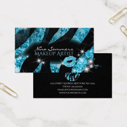 Makeup Artist Blue Black Glitzer Lips Zebra Print (Büro)