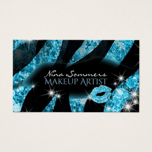 Makeup Artist Blue Black Glitzer Lips Zebra Print (Vorderseite)