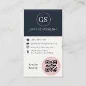 Makeup Artist Blush & Navy Photo QR Code  Visitenkarte (Rückseite)