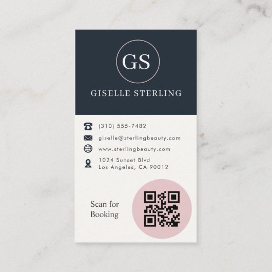 Makeup Artist Blush & Navy Photo QR Code  Visitenkarte (Rückseite)