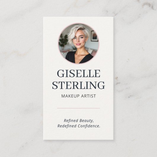 Makeup Artist Blush & Navy Photo QR Code Visitenkarte (Vorderseite)