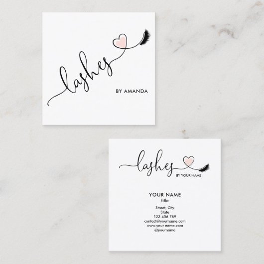 Makeup Artist Blush Pink Eyes Lashes Herz Quadratische Visitenkarte (Vorne/Hinten)