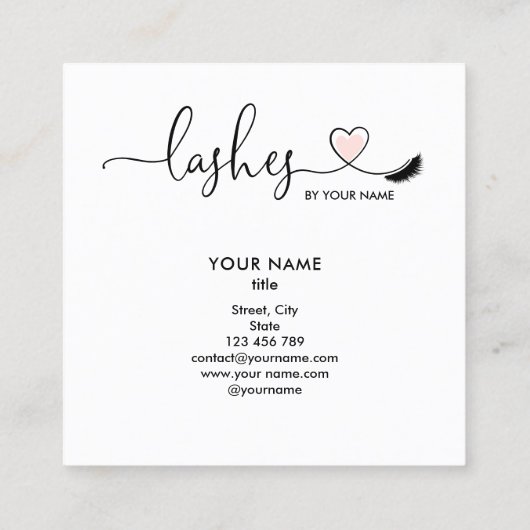 Makeup Artist Blush Pink Eyes Lashes Herz Quadratische Visitenkarte (Rückseite)