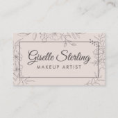 Makeup Artist Blush Pink Floral Line Art Script Visitenkarte (Vorderseite)