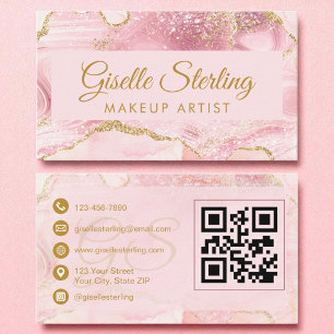Makeup Artist Blush Pink Gold Agate QR Code Visitenkarte