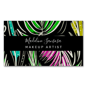 Makeup Artist Bright Jungle Doodles Black Magnetische Visitenkarte