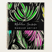 Makeup Artist Bright Jungle Doodles Black Planer (Vorderseite)