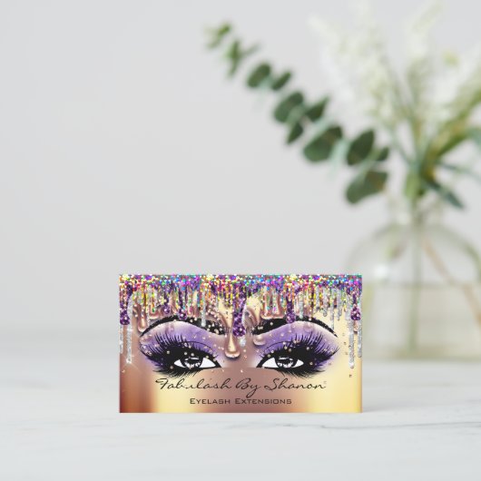 Makeup Artist Brow Eyelash Gold Tropfen Confetti Visitenkarte (Stehend Vorderseite)