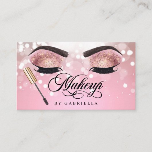 Makeup Artist Brow Eyelash Pink Glitzer Visitenkarte (Vorderseite)