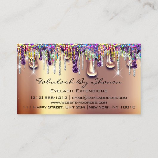 Makeup Artist Brown Eyelash Gold Tropfen Holograph Visitenkarte (Rückseite)