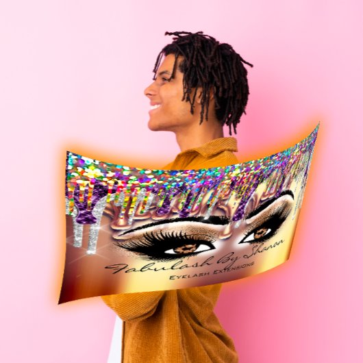 Makeup Artist Brown Eyelash Gold Tropfen Holograph Visitenkarte