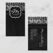 Makeup Artist Business Card Damask Silber Schwarz Visitenkarte (Vorne/Hinten)