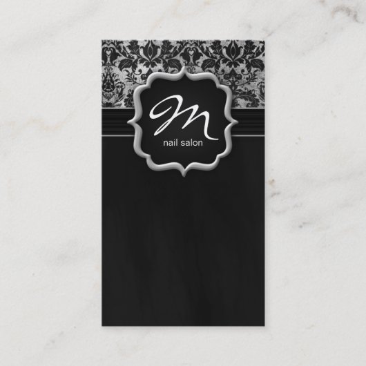 Makeup Artist Business Card Damask Silber Schwarz Visitenkarte (Vorderseite)