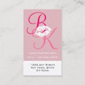 Makeup Artist Business Card Pink Initial Monogram Visitenkarte (Rückseite)