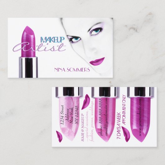 Makeup Artist Business Card Visitenkarte (Vorne/Hinten)