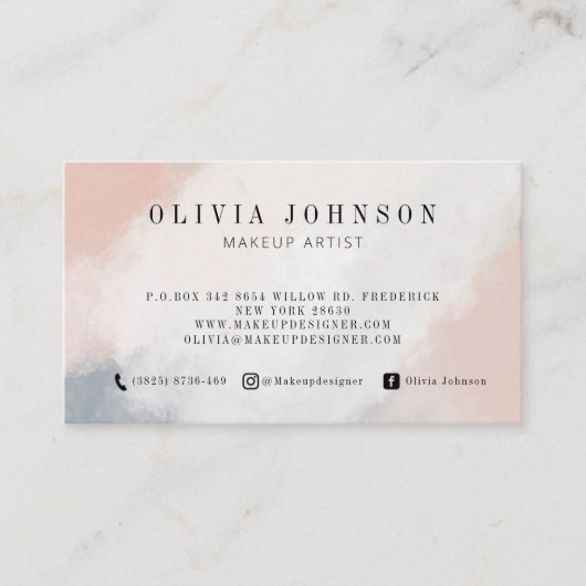 Makeup Artist Business Cards Blush Rose Grau Creme Visitenkarte (Vorderseite)
