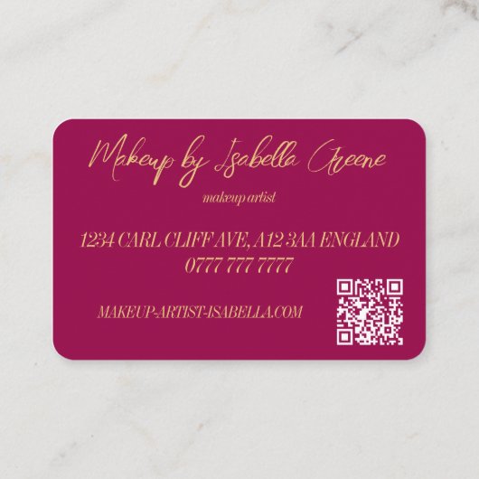 Makeup Artist Business Cards - Gold und Rosa Visitenkarte (Rückseite)