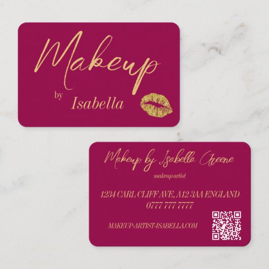 Makeup Artist Business Cards - Gold und Rosa Visitenkarte (Vorne/Hinten)