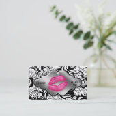 Makeup Artist Business Cards Leaf Lips Silver Visitenkarte (Stehend Vorderseite)