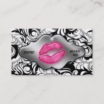 Makeup Artist Business Cards Leaf Lips Silver