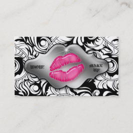 Makeup Artist Business Cards Leaf Lips Silver Visitenkarte