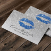 Makeup Artist Chic Blue Lips Modern Silver Glitzer Visitenkarte