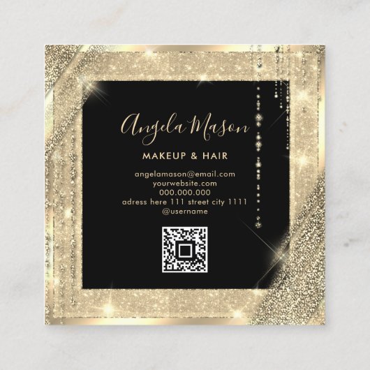 Makeup Artist Chic Einzigartiger Salon QR Code Bla Quadratische Visitenkarte (Rückseite)