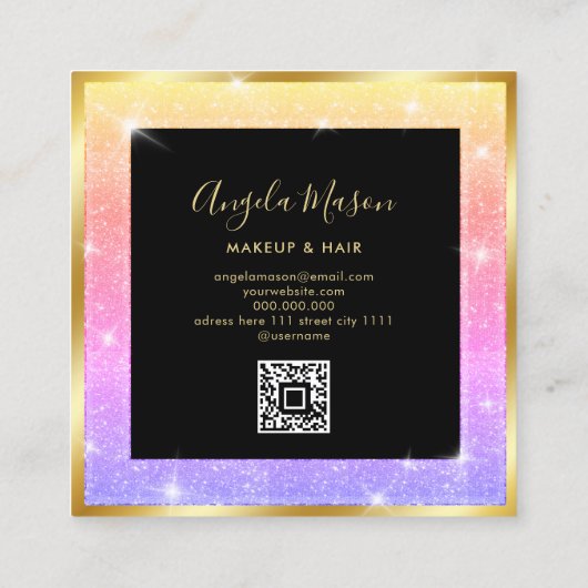 Makeup Artist Chic Salon QR Code einzigartig Quadratische Visitenkarte (Rückseite)