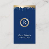 Makeup Artist Classy Gold Navy Blue Monogram Salon Visitenkarte (Vorderseite)