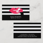 Makeup Artist Classy Modern Stripes Rote Lippen Visitenkarte (Vorne/Hinten)