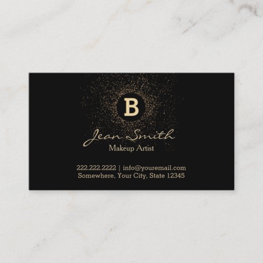 Makeup Artist Confetti Gold Monogram Modern Visitenkarte (Vorderseite)