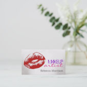 Makeup Artist Cosmetologin Red Lips Visitenkarte (Stehend Vorderseite)