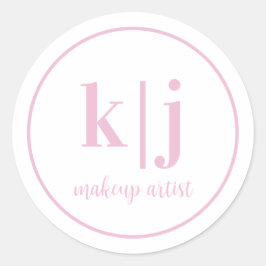 Makeup Artist Custom Monogram Business Pink white Runder Aufkleber