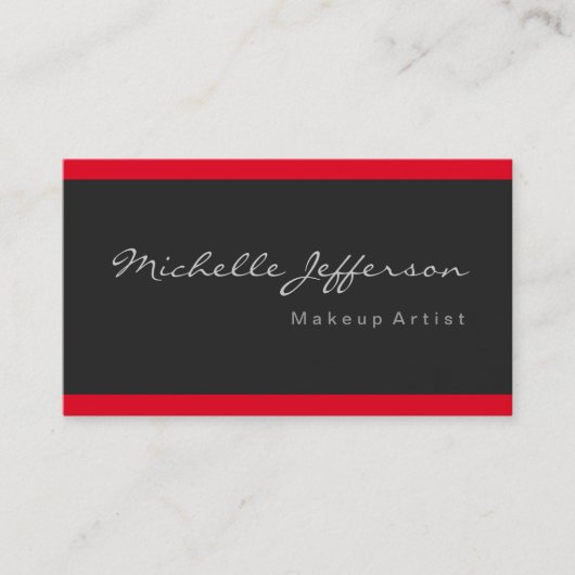 Makeup Artist Dark Gray Red Stripes Business Card Visitenkarte (Vorderseite)