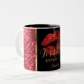 Makeup Artist Deep Red Glitzer Lips Zweifarbige Tasse (Vorderseite Links)