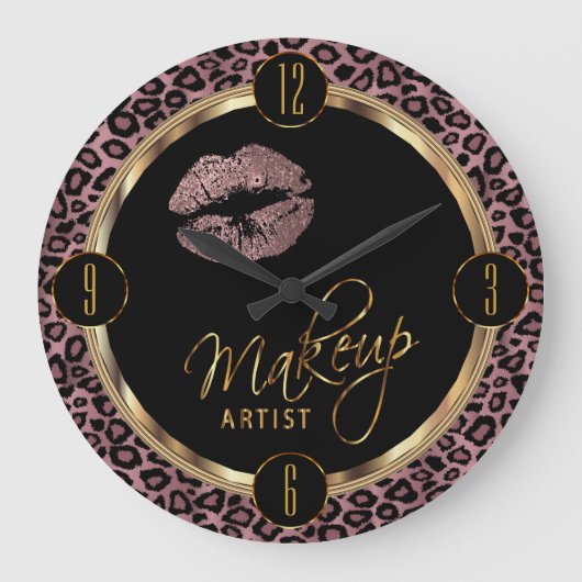 Makeup Artist Dusty Rose Lips with Leopard Print Große Wanduhr (Vorderseite)