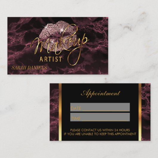 Makeup Artist Dusty Rose und Black Appointment Terminkarte (Vorne/Hinten)