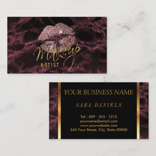 Makeup Artist Dusty Rose und schwarzer Marmor Visitenkarte (Vorne/Hinten)