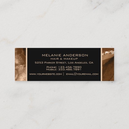 Makeup Artist Elegant Agate Black and Gold Marmor Mini Visitenkarte (Rückseite)