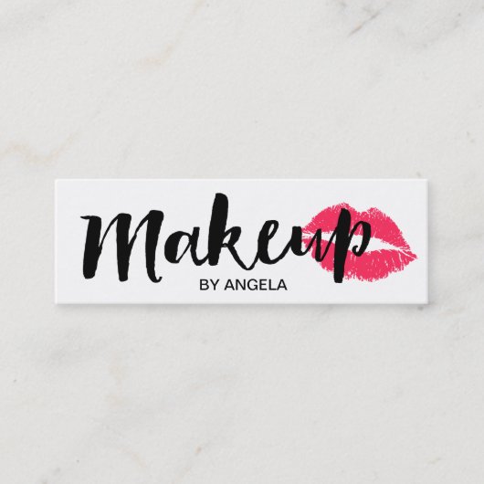 Makeup Artist Elegantes Script Rote Lippen Mini Visitenkarte (Vorderseite)
