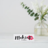 Makeup Artist Elegantes Script Rote Lippen Mini Visitenkarte (Stehend Vorderseite)