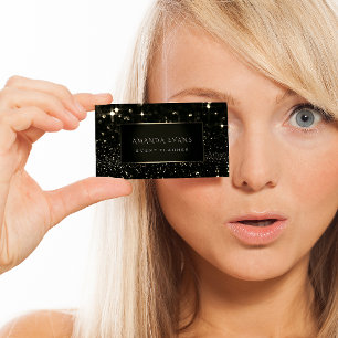 Makeup Artist Event Black Frame Gold Spark Sepia Visitenkarte