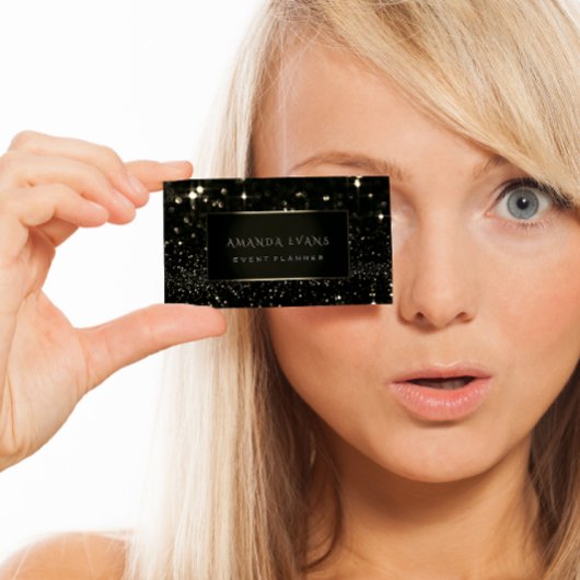 Makeup Artist Event Black Frame Gold Spark Sepia Visitenkarte