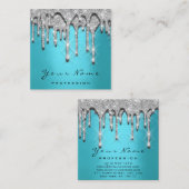 Makeup Artist Event Glitzer 3D Silver Blue Ocean Quadratische Visitenkarte (Vorne/Hinten)