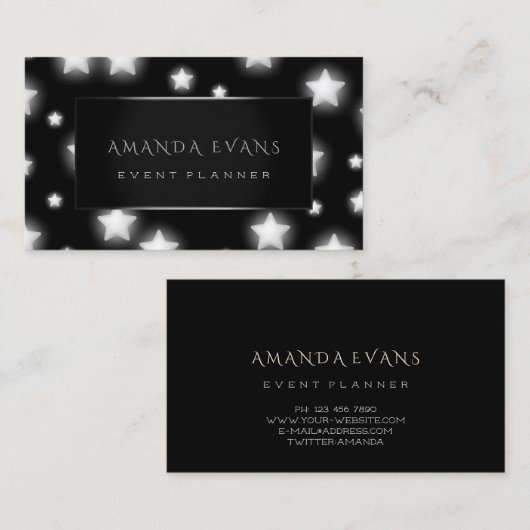 Makeup Artist Event Planner Black Silver Stars Visitenkarte (Vorne/Hinten)