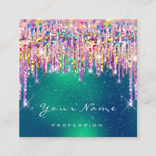 Makeup Artist Event Planner Holograph GreeneryDrip Quadratische Visitenkarte (Vorderseite)