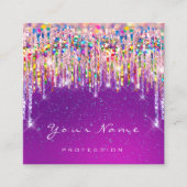Makeup Artist Event Planner Holograph Lila Tropfen Quadratische Visitenkarte (Vorderseite)