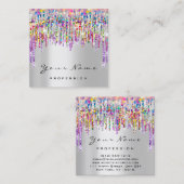 Makeup Artist Event Planner Holograph Silver Grau Quadratische Visitenkarte (Vorne/Hinten)
