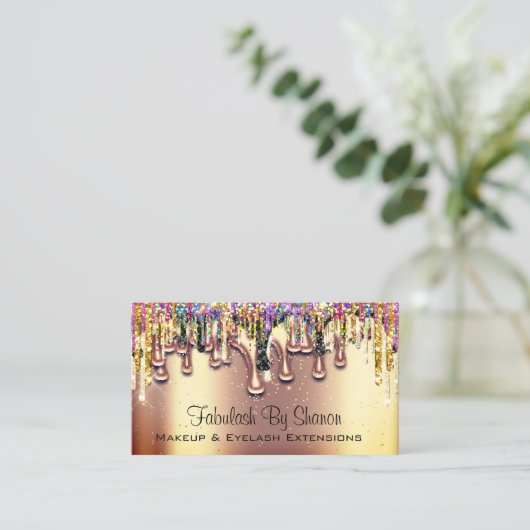 Makeup Artist Eventplaner Hochzeiten Tropfen Gold Visitenkarte (Stehend Vorderseite)