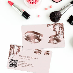 Makeup Artist Eyebrow Eye Lashes Rose Gold QR Code Visitenkarte